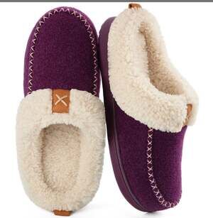 LongBay Women's Purple Faux Wool Sherpa Lined Memory Foam Moccasin Slippers